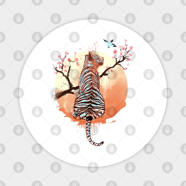 Tiger at the Sakura's Tree Magnet by IlonaHibernis